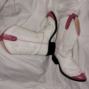 Kids White and Pink Western Boots